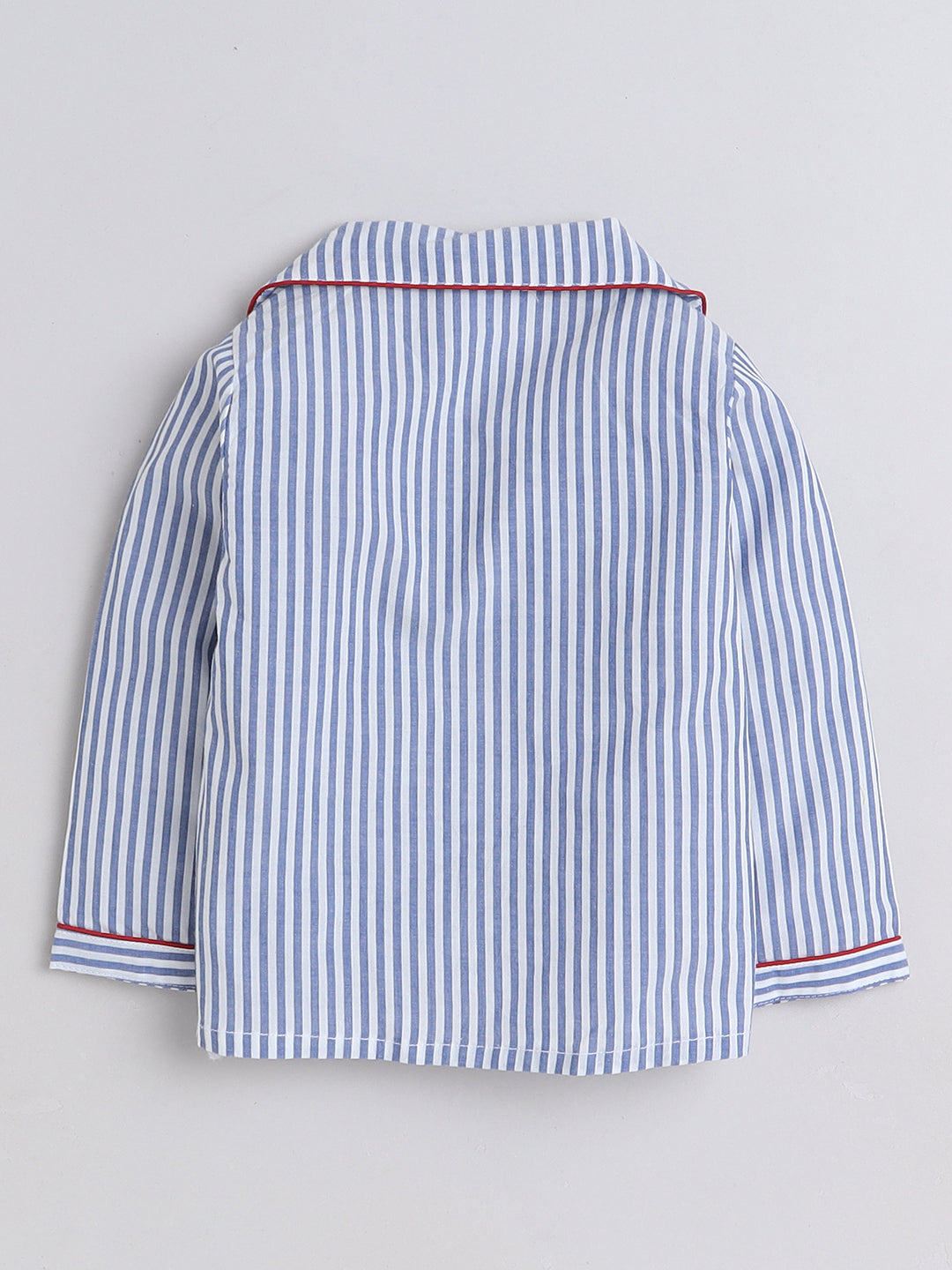 Blue and White Stripes Night Suit with cute Mama's Boy embroidery on the pocket