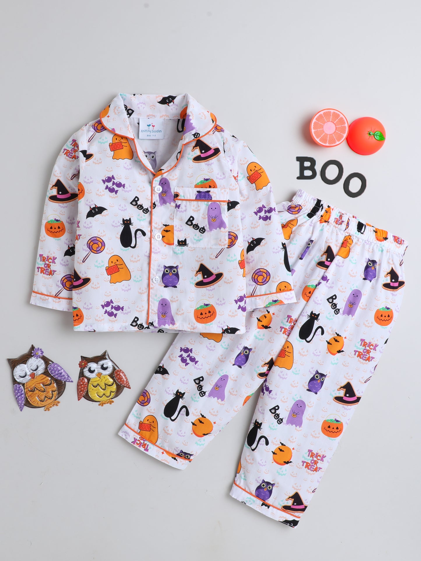 Haloween Pumpkin and Ghosts Print- White