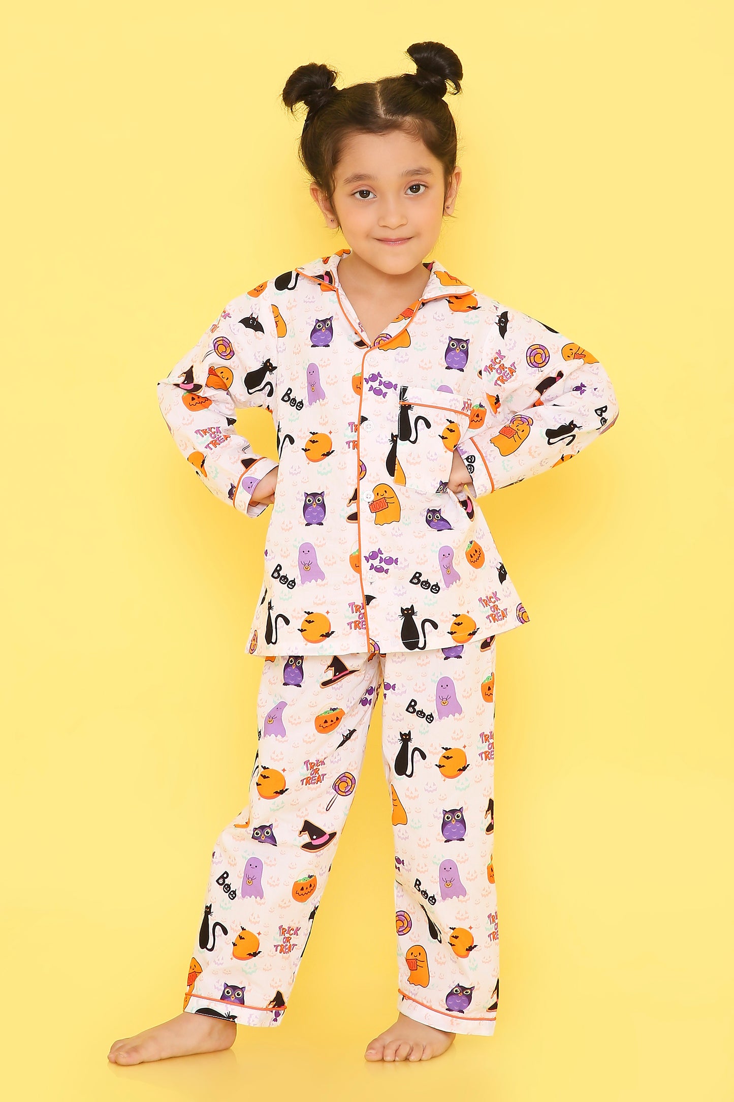 Haloween Pumpkin and Ghosts Print- White