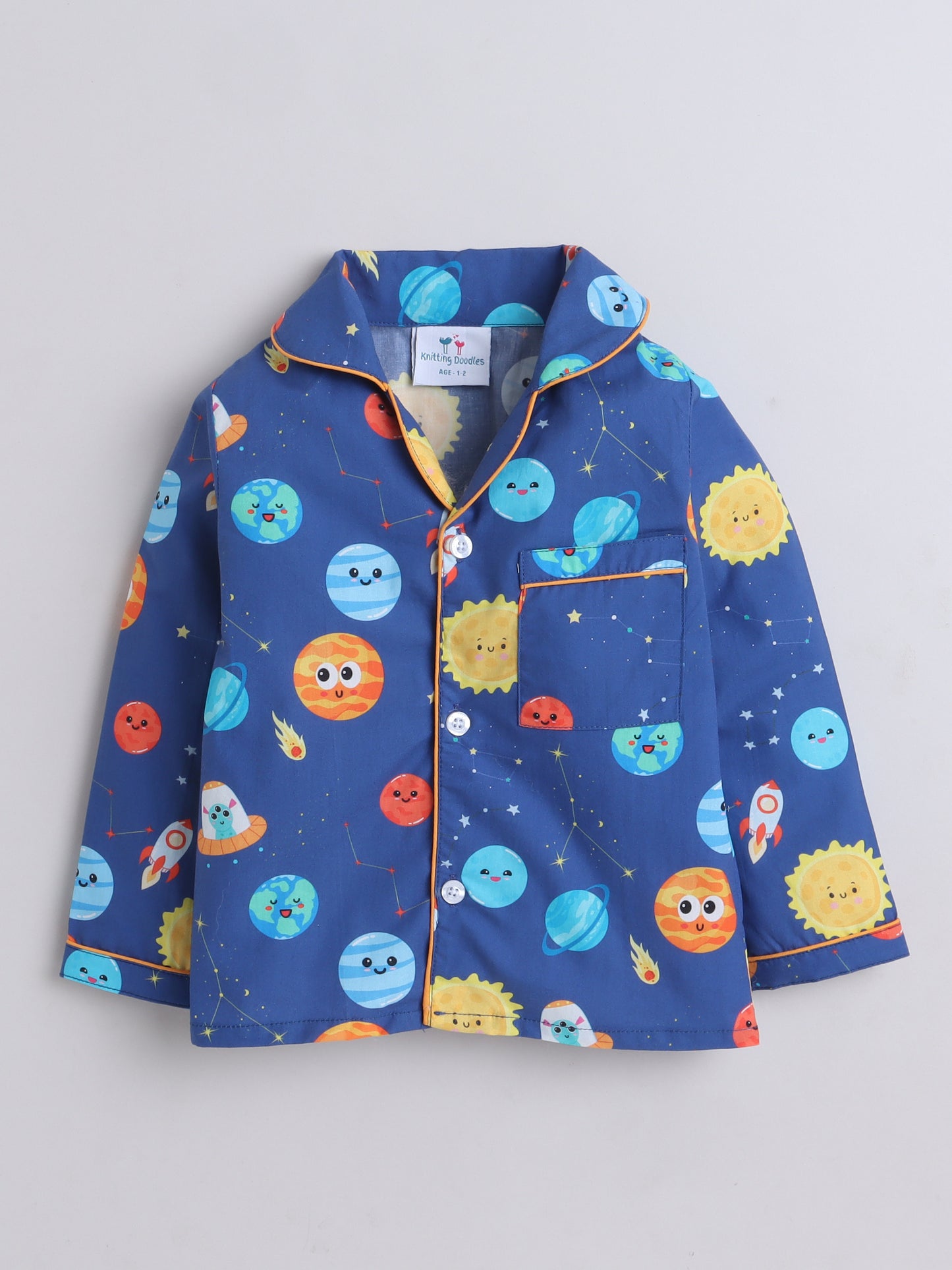 Space and Planets Print Nightsuit- Blue