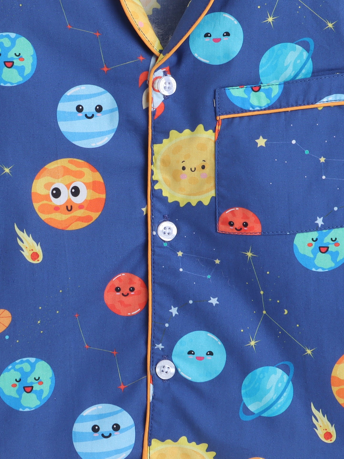 Space and Planets Print Nightsuit- Blue