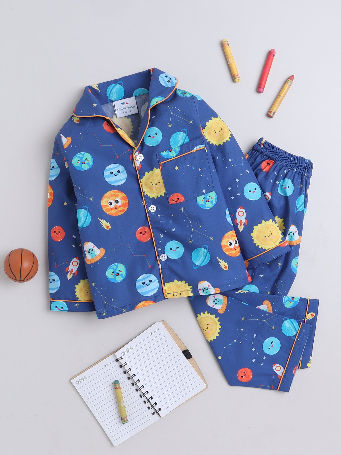 Space and Planets Print Nightsuit- Blue