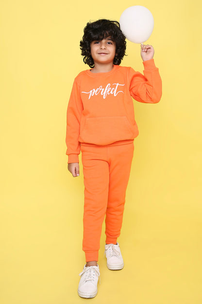 Knitting Doodles Kids' Jogger Set with Warm Fleece and Smart Perfect Puff Print- Orange