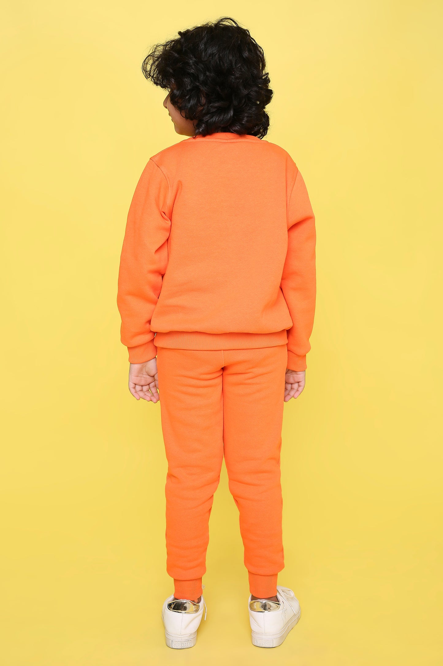 Knitting Doodles Kids' Jogger Set with Warm Fleece and Smart Perfect Puff Print- Orange