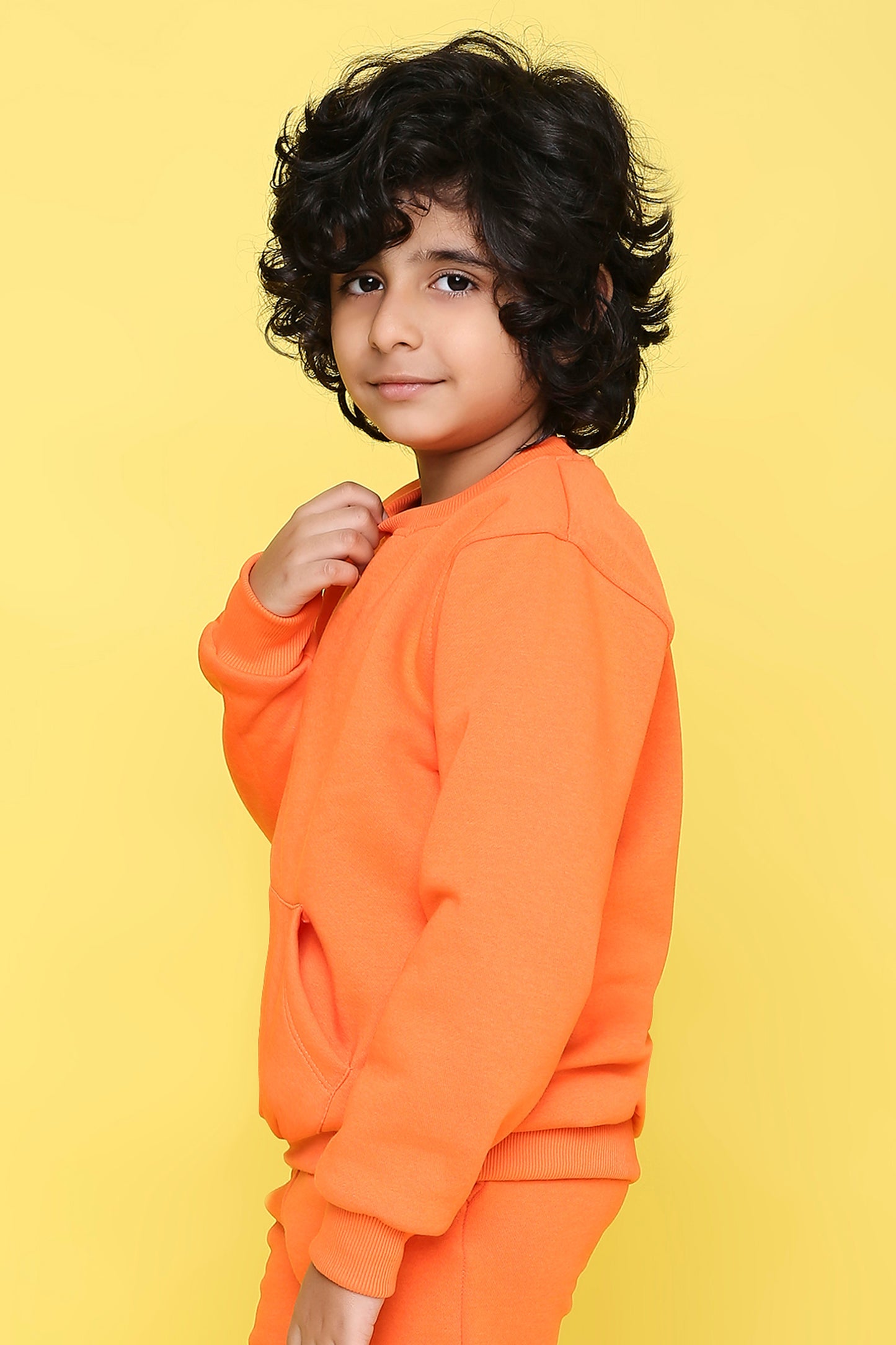 Knitting Doodles Kid's Sweatshirt with Warm Fleece and Pocket in front- Orange