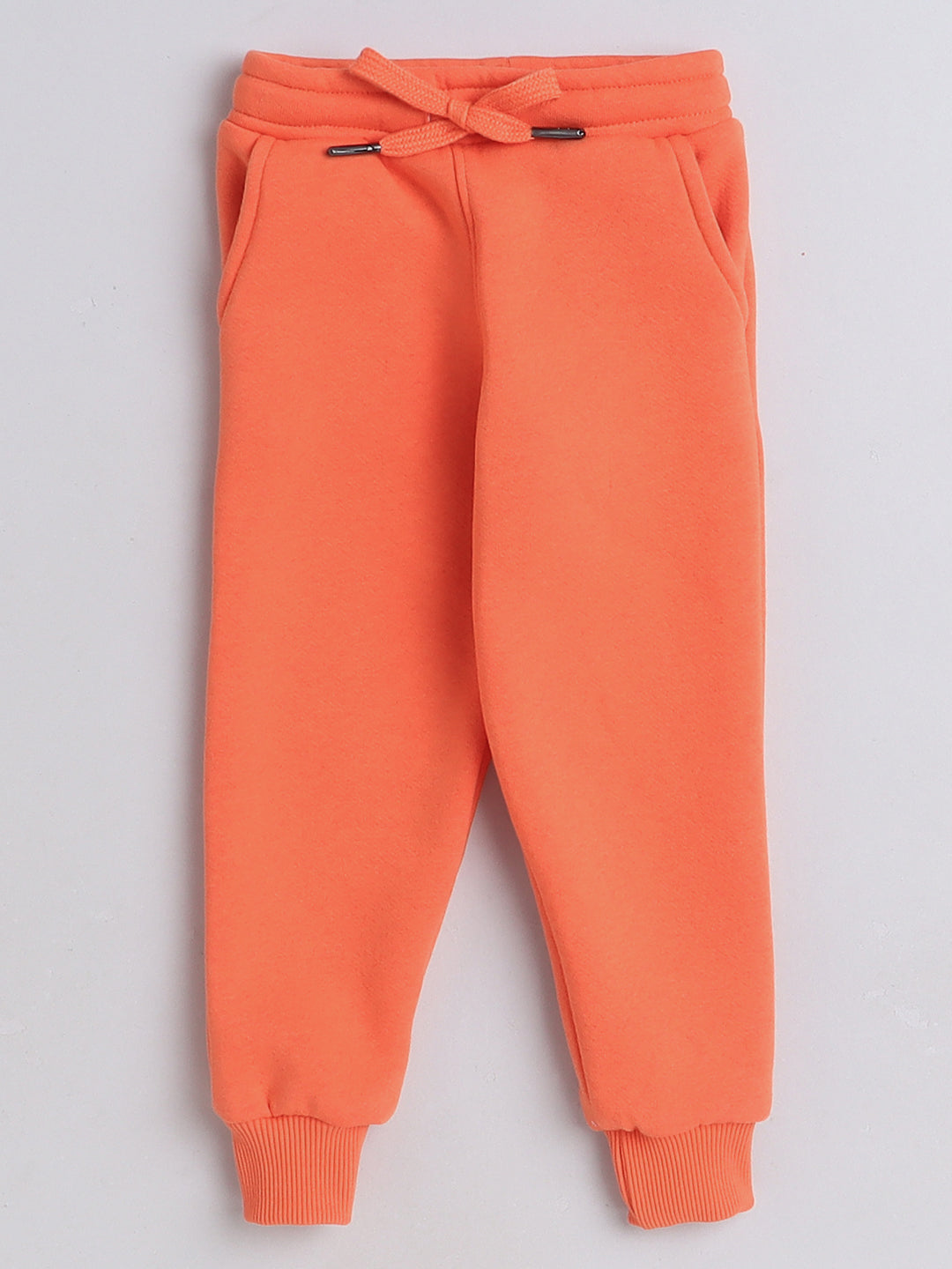 Knitting Doodles Kid's Trackpant with warm Fleece and Elasticated waist- Orange