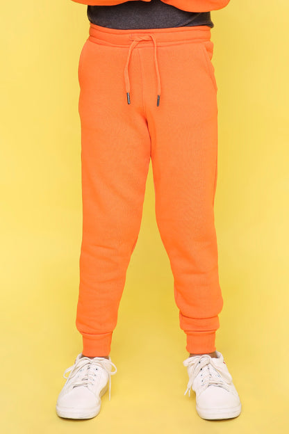 Knitting Doodles Kid's Trackpant with warm Fleece and Elasticated waist- Orange