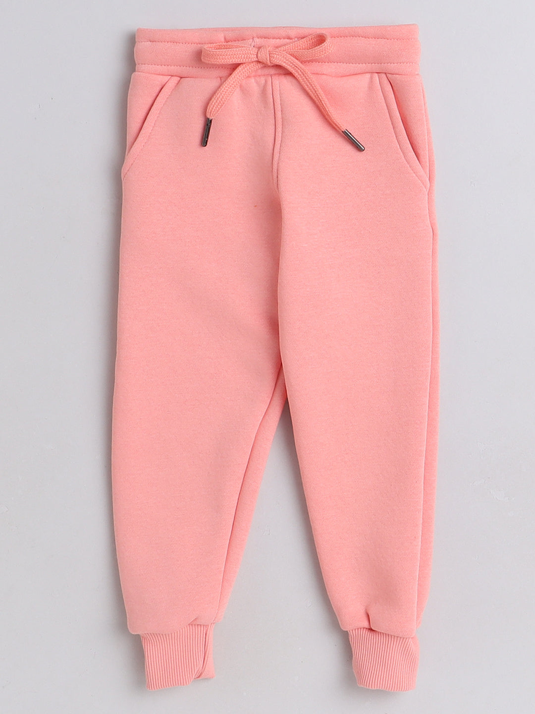 Knitting Doodles Kids' Jogger Set with Warm Fleece and Pretty Carriage in Bead Work- Peach