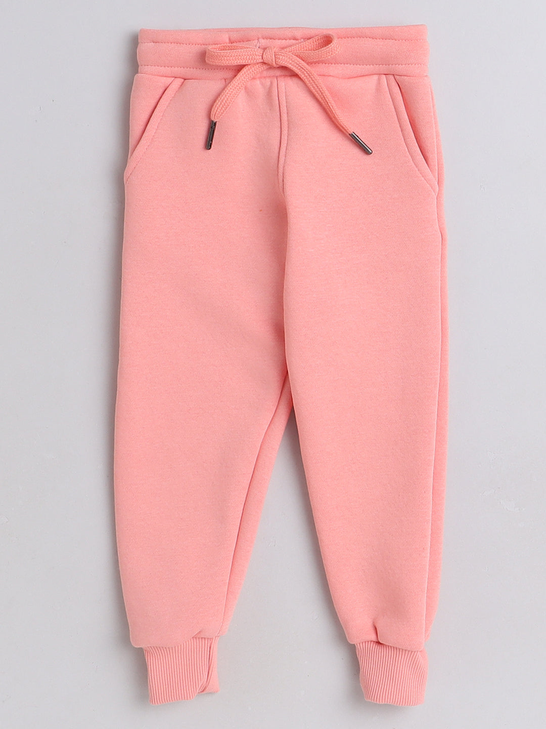 Knitting Doodles Kids' Jogger Set with Warm Fleece and Perfect print in Puff- Peach