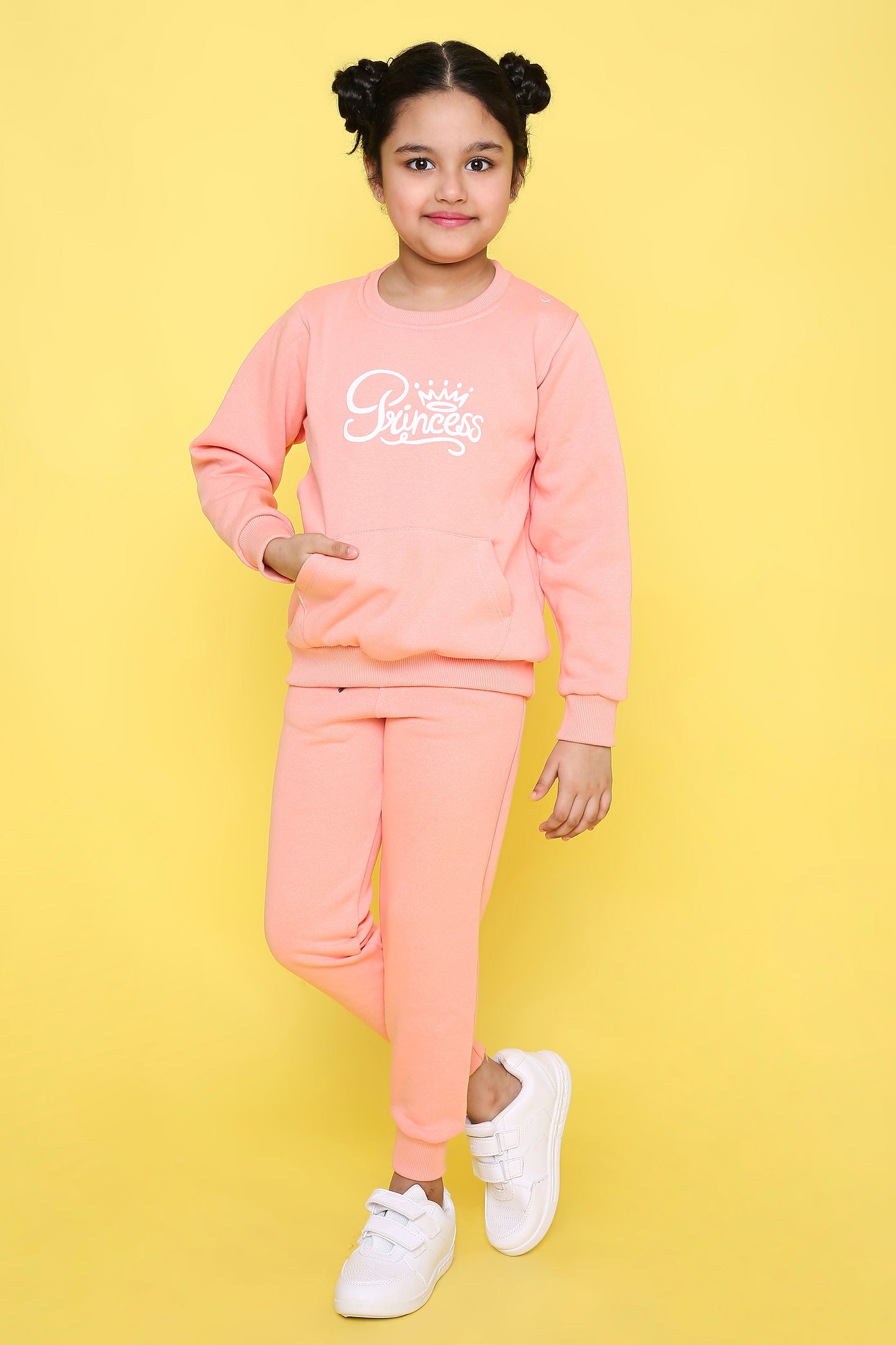 Knitting Doodles Kids' Jogger Set with Warm Fleece and Perfect print in Puff- Peach