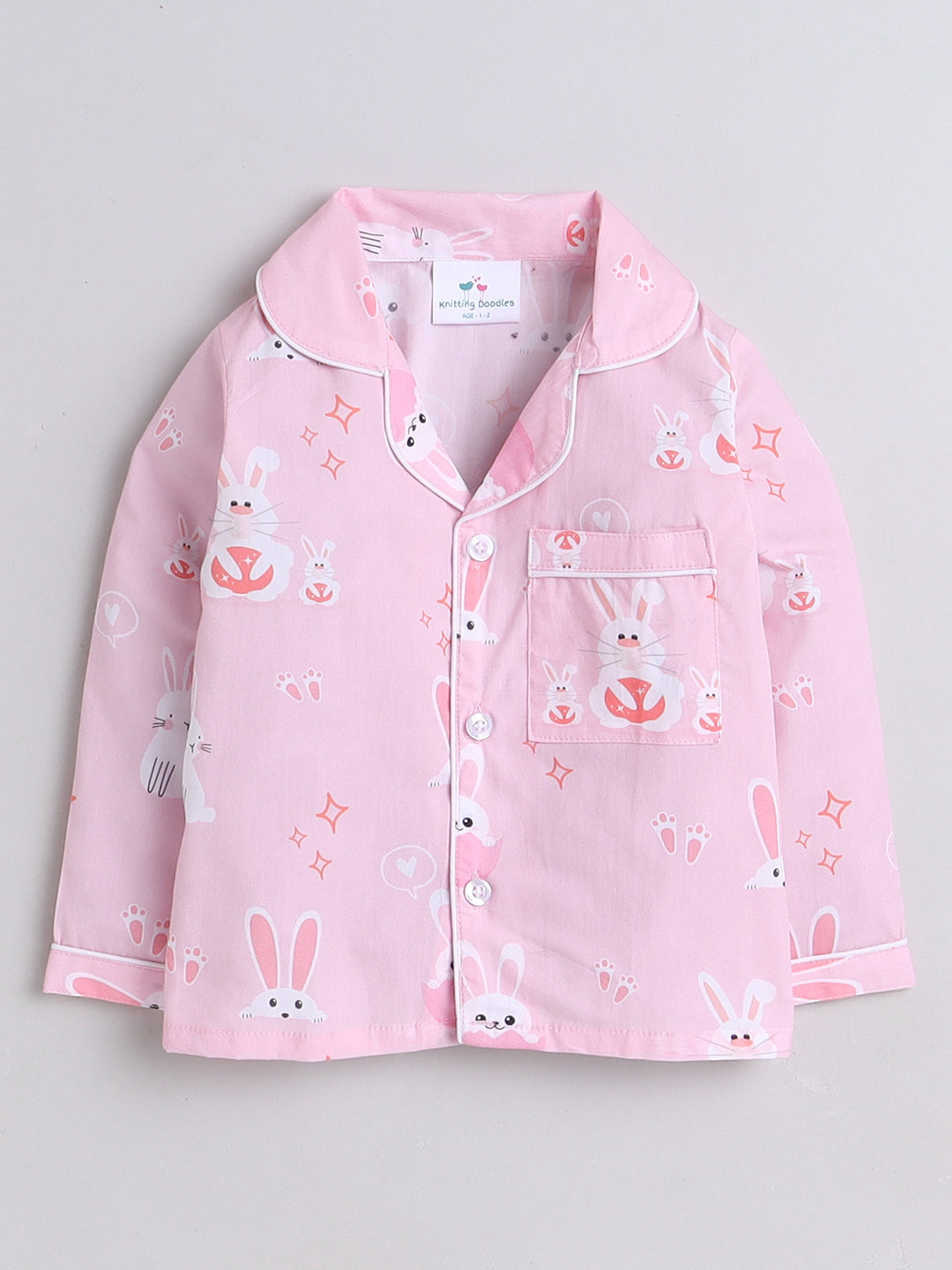 Bunnies Print Night Suit- Pink