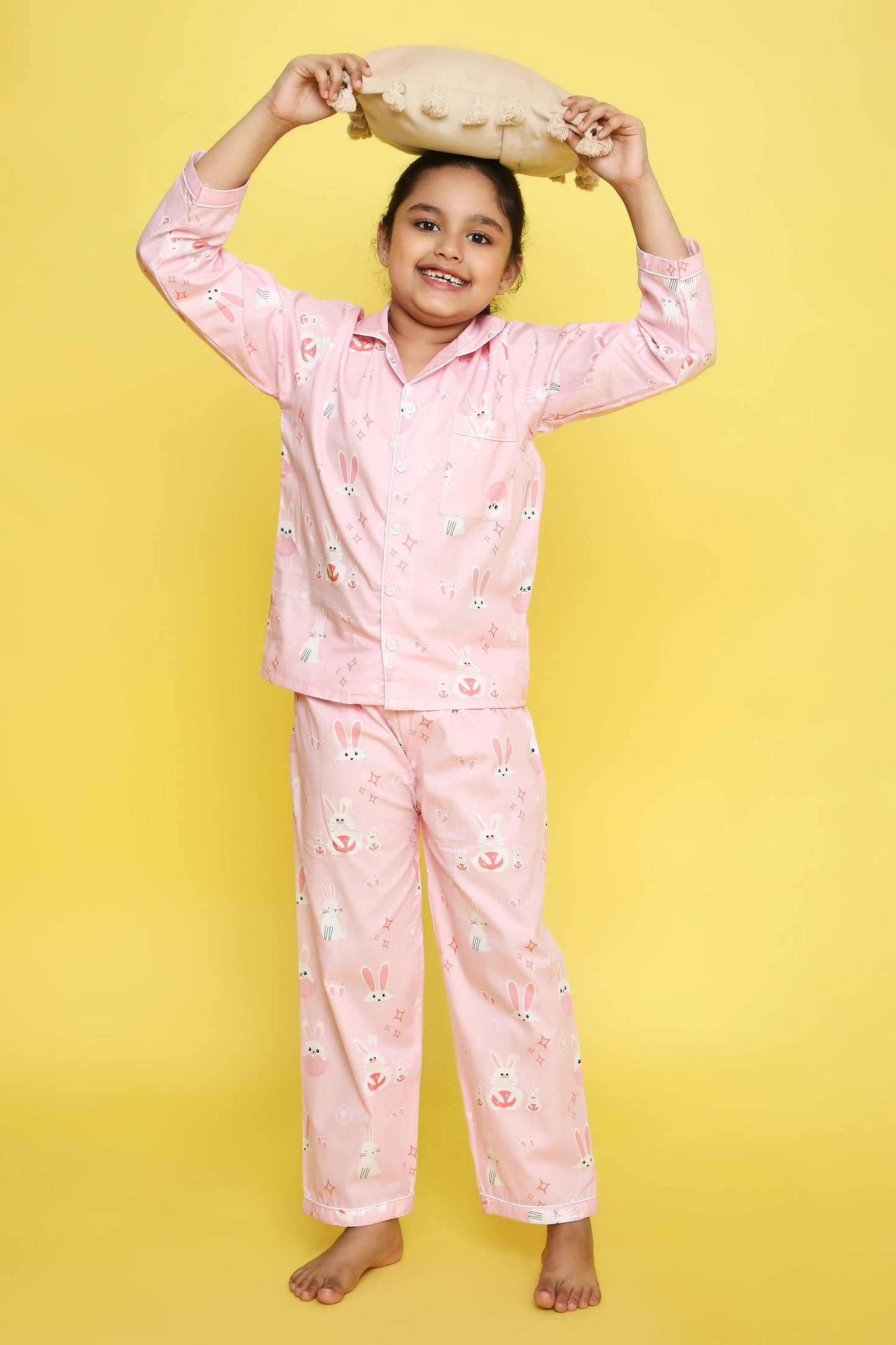 Bunnies Print Night Suit- Pink