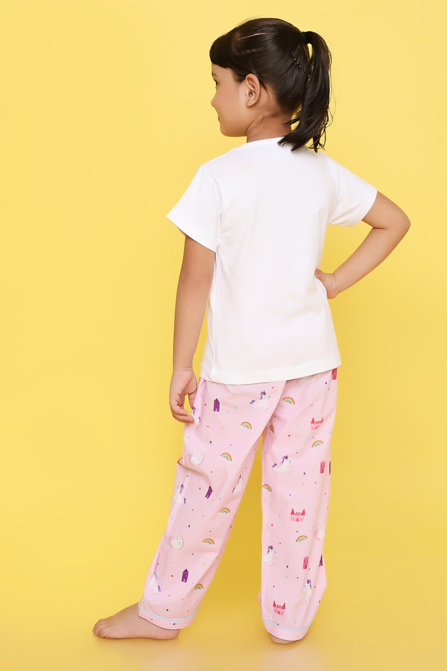 Unicorn Print T-shirt and Pyjama- Pink and White