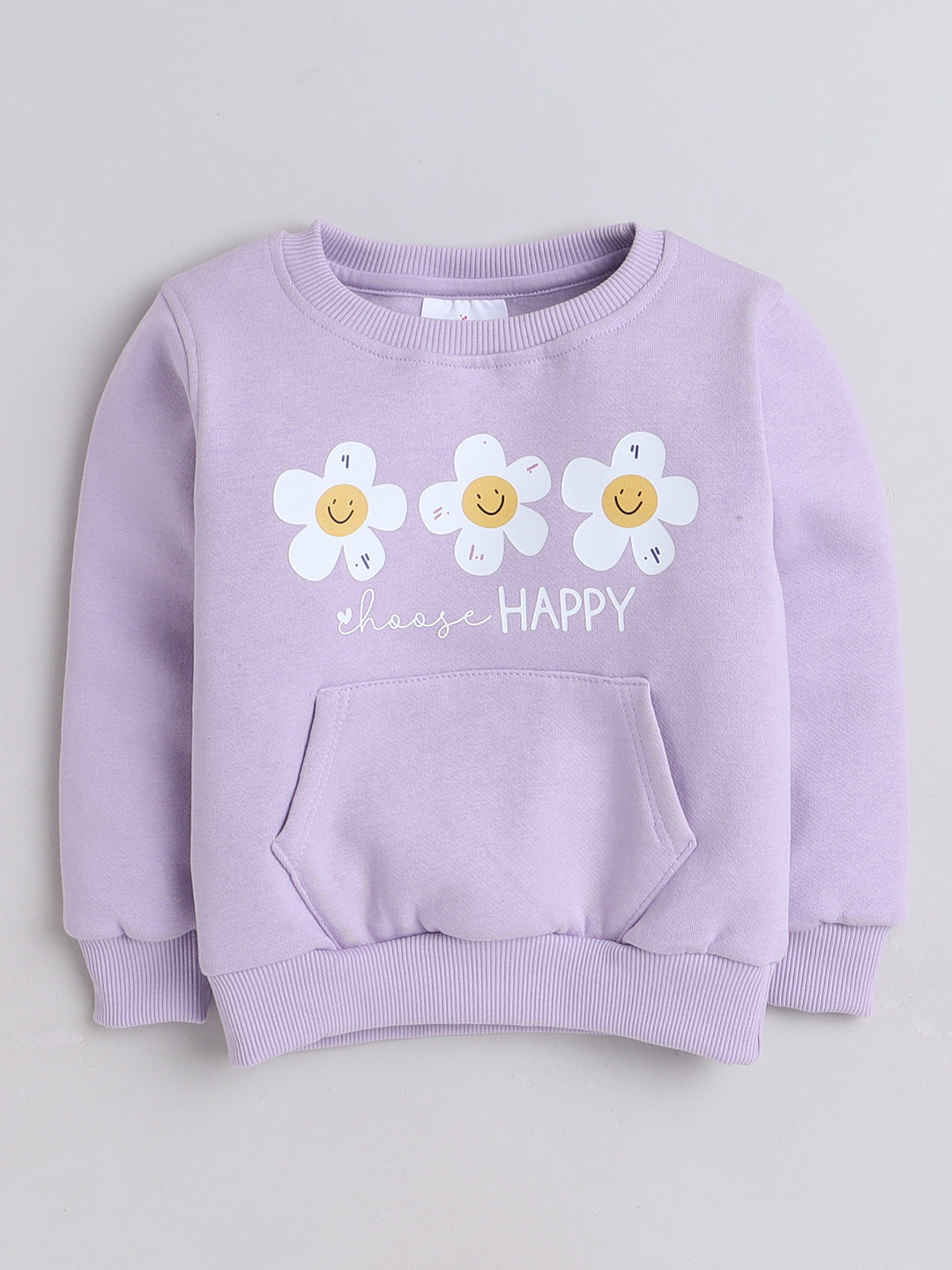 Knitting Doodles Kids' Sweat Shirt with Warm Fleece and smart flowers Print- Purple