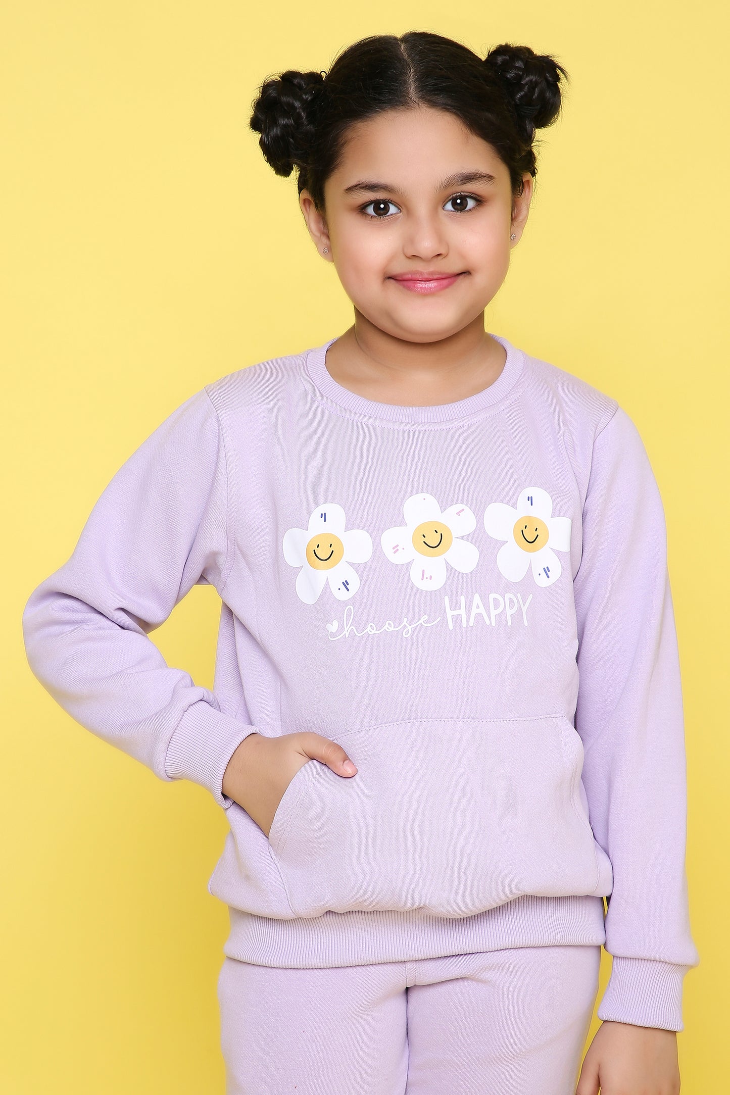 Knitting Doodles Kids' Sweat Shirt with Warm Fleece and smart flowers Print- Purple
