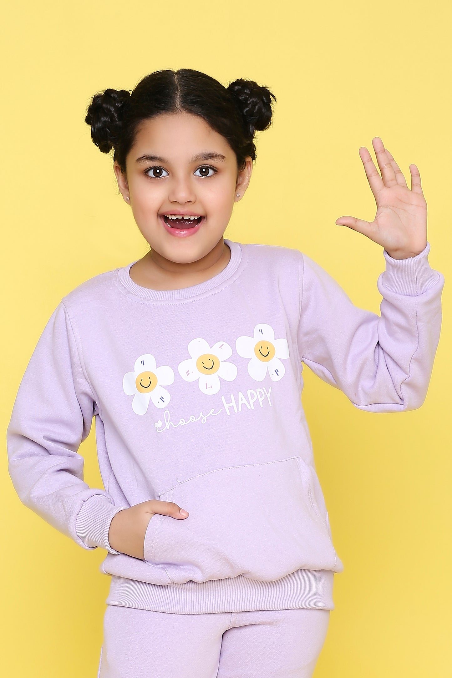 Knitting Doodles Kids' Sweat Shirt with Warm Fleece and smart flowers Print- Purple