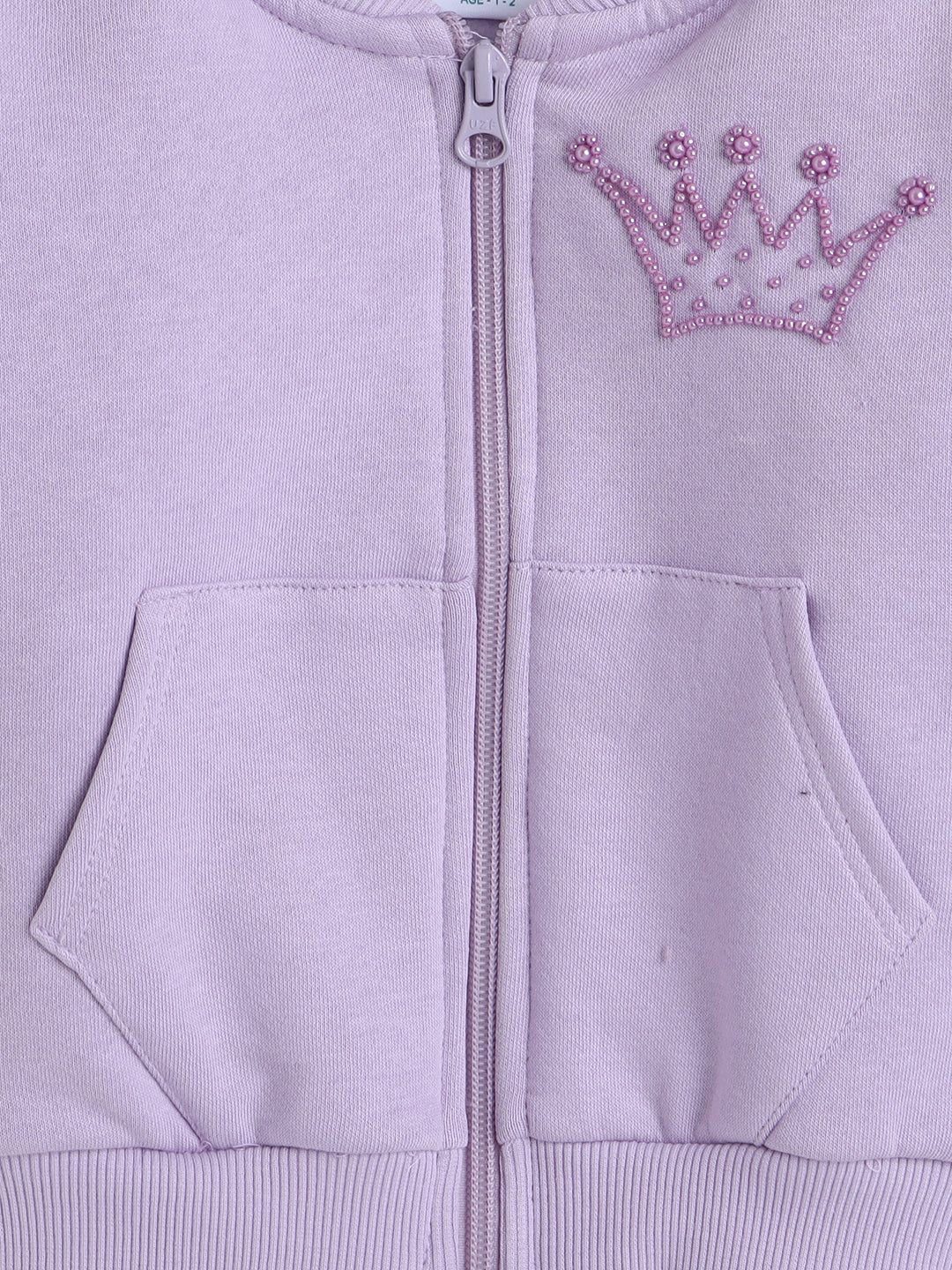 Knitting Doodles Kids' Jacket with Warm Fleece and Pretty Crown Detailing- Purple