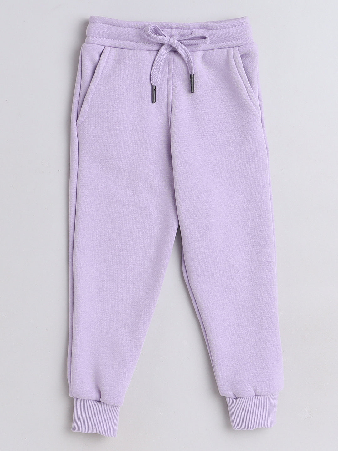 Knitting Doodles Kids' Jogger Set with Warm Fleece and Pretty Crown Detailing- Purple