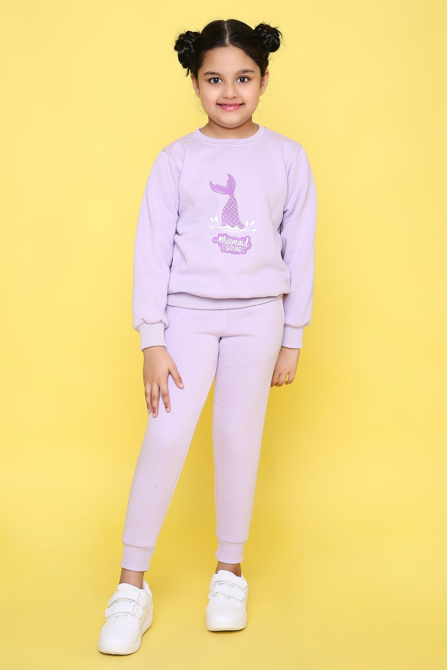 Knitting Doodles Kids' Jogger Set with Warm Fleece and Pretty Mermaid Squad Print- Purple
