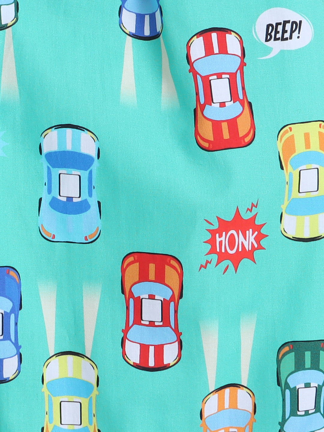 Racing Cars Print Night Suit- Green