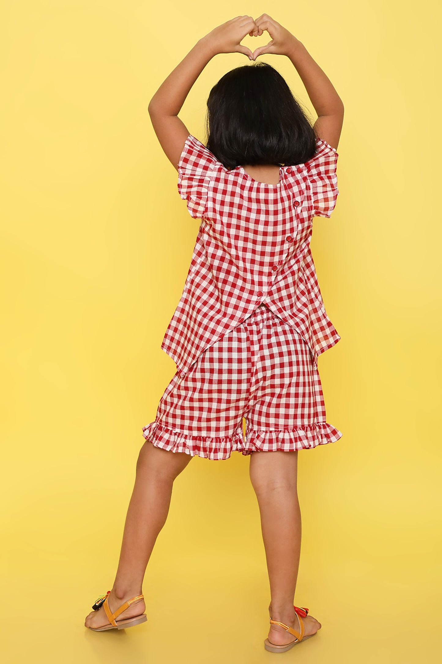 Red and White Checks Coord set with Shorts and top with Cute Bows