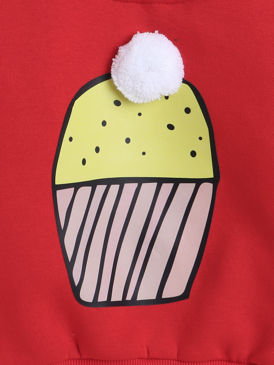 Knitting Doodles Kids' Sweat Shirt with Warm Fleece and Smart Cupcake print and a pom pom- Red