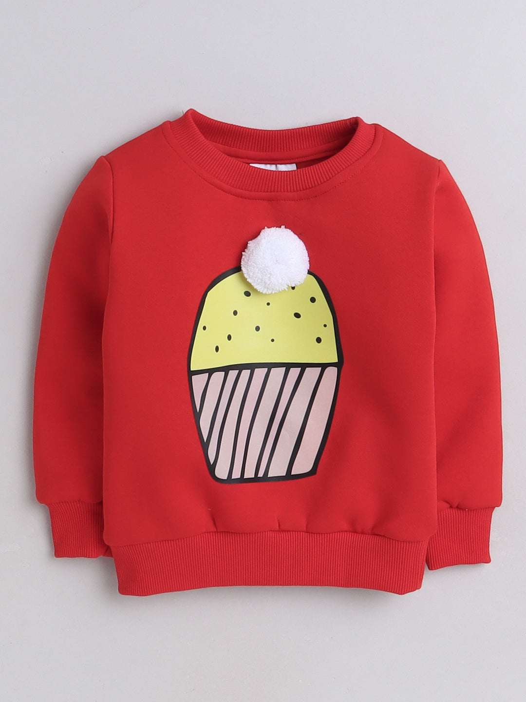 Knitting Doodles Kids' Jogger Set with Warm Fleece and Smart Cupcake print and a pom pom- Red