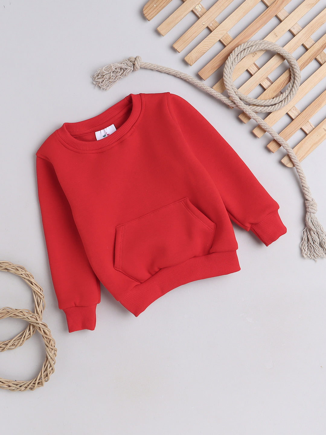 Knitting Doodles Kid's Sweatshirt with Warm Fleece and Pocket in front- Red