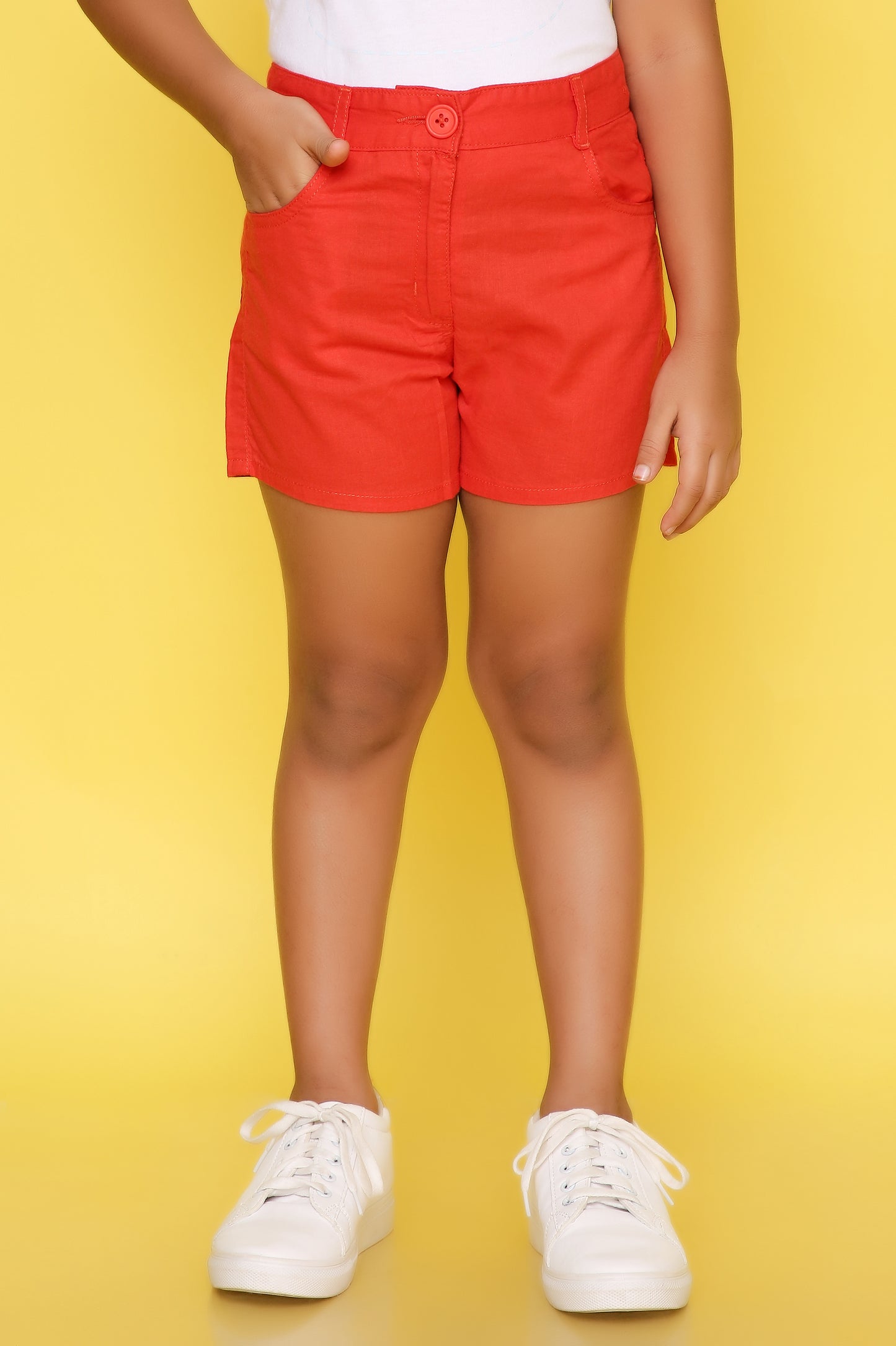 Girls' Shorts with Adjustable Waist- Red