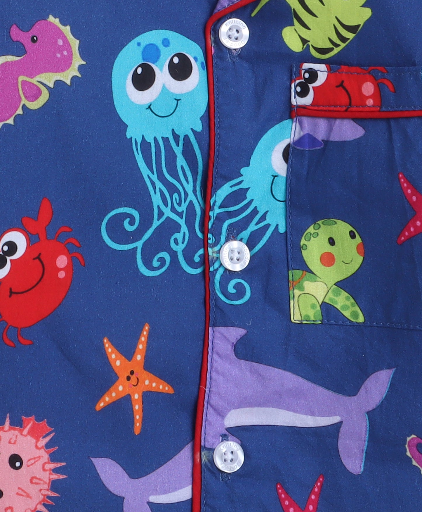 Sea Animals Print Night Suit- Blue