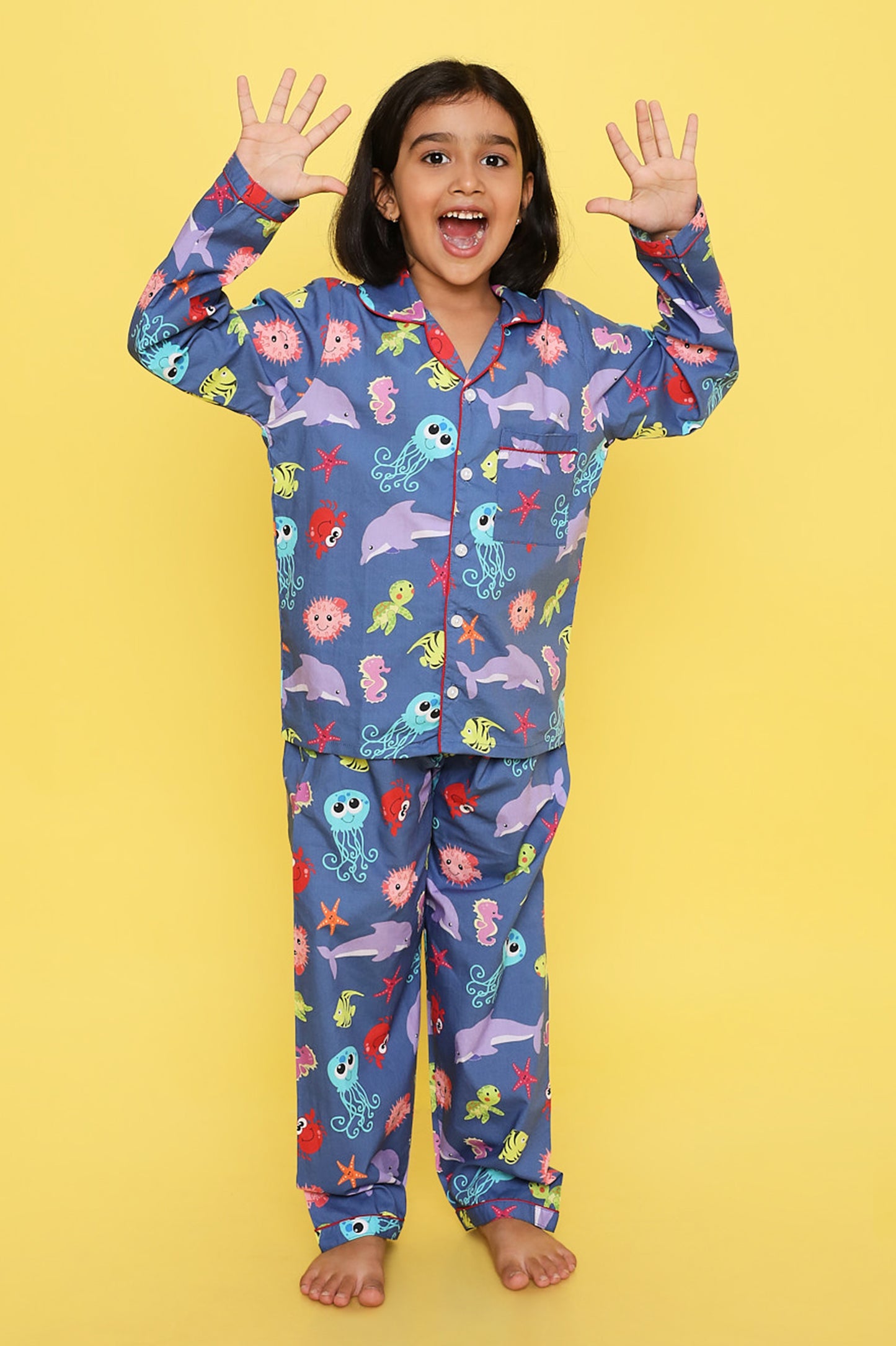 Sea Animals Print Night Suit- Blue