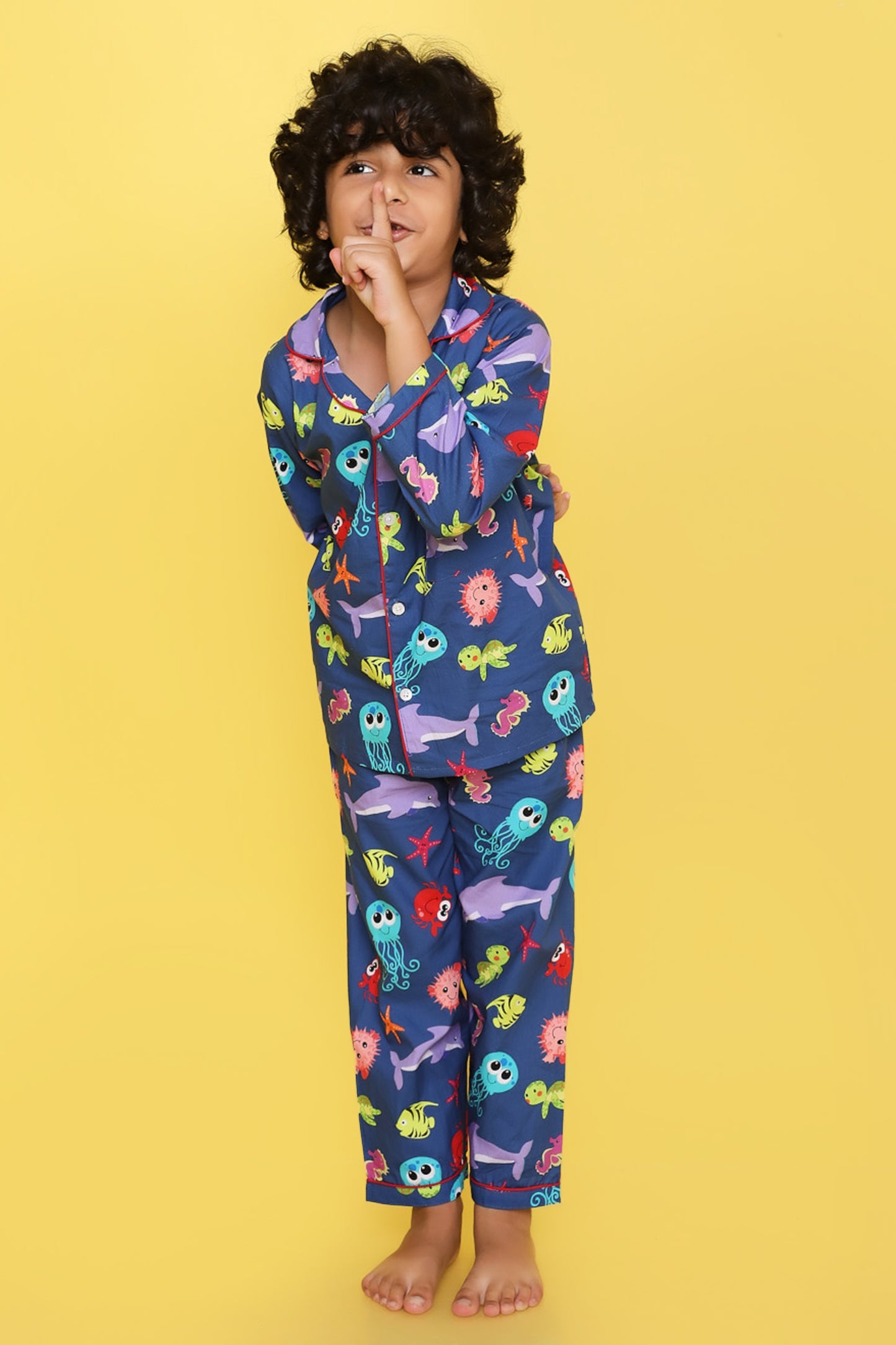 Sea Animals Print Night Suit- Blue