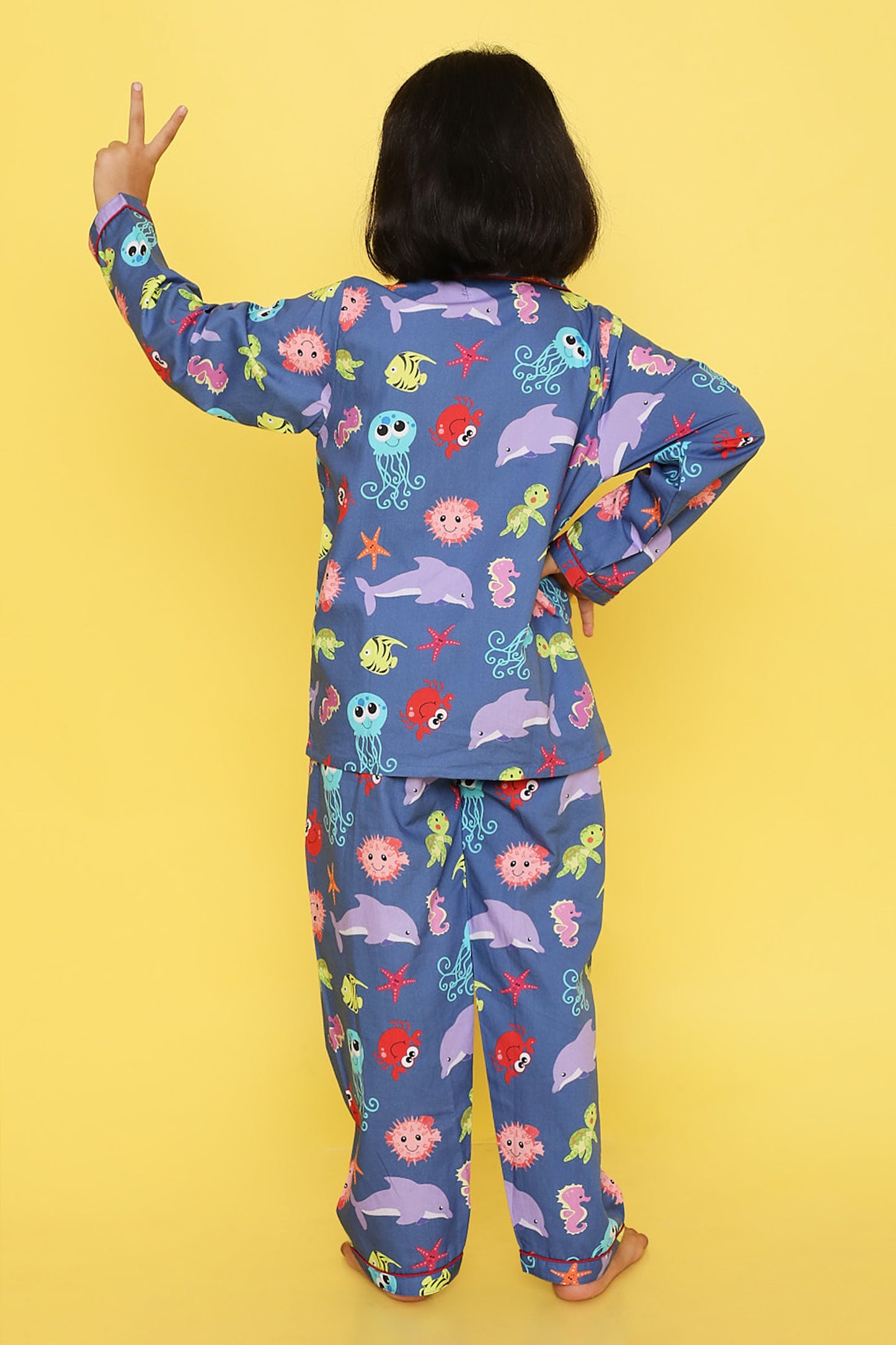 Sea Animals Print Night Suit- Blue