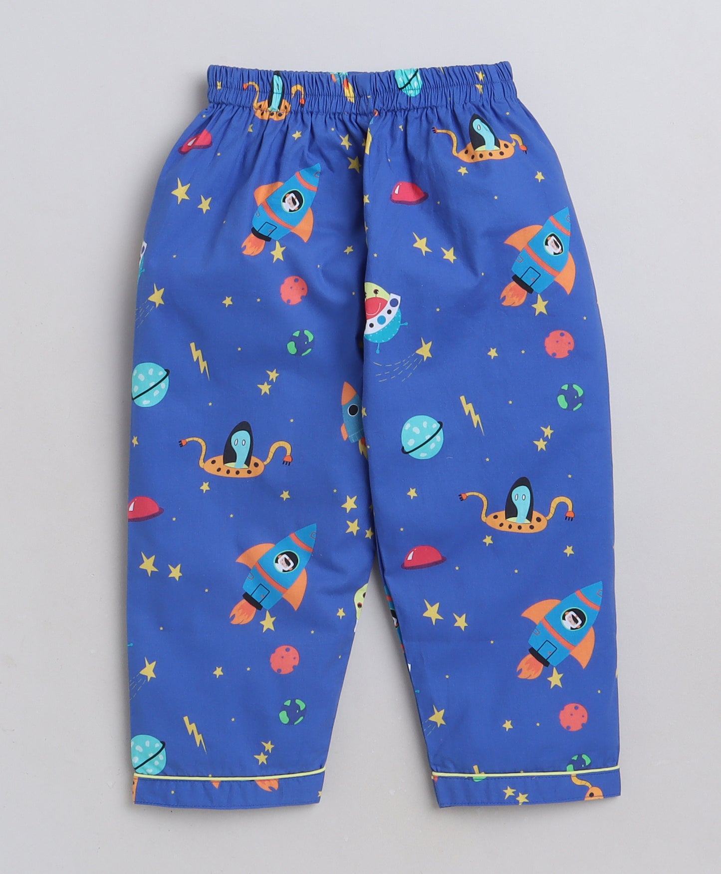 Space Print T-shirt and Pyjama- Blue and Yellow