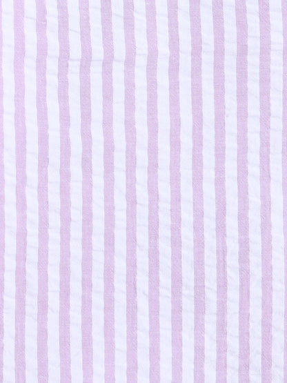 Purple and White Stripes Nightsuit with Unicorn Embroidery on Pocket