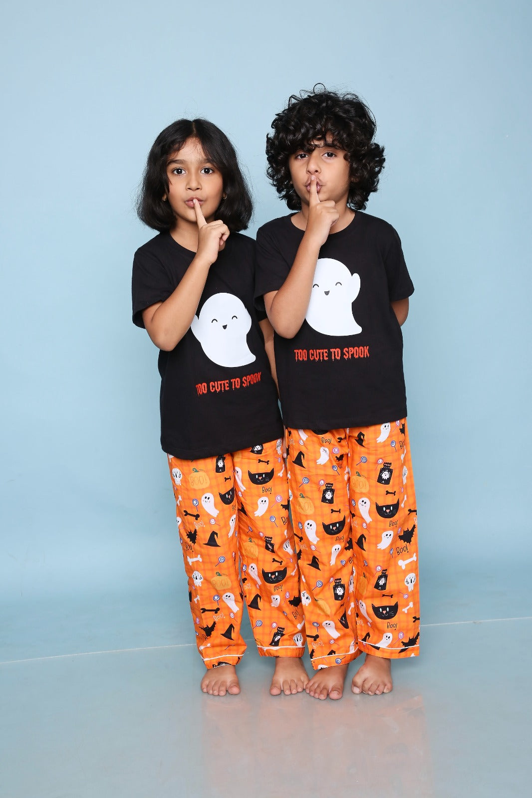 Haloween Print T-shirt and Pyjama- Black and orange