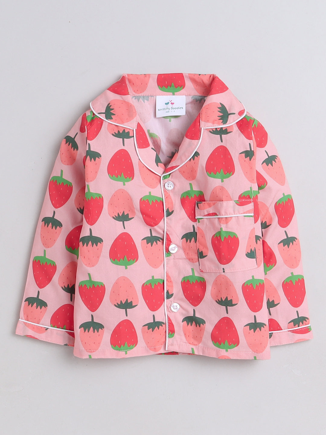 Strawberries Print Night Suit- Pink
