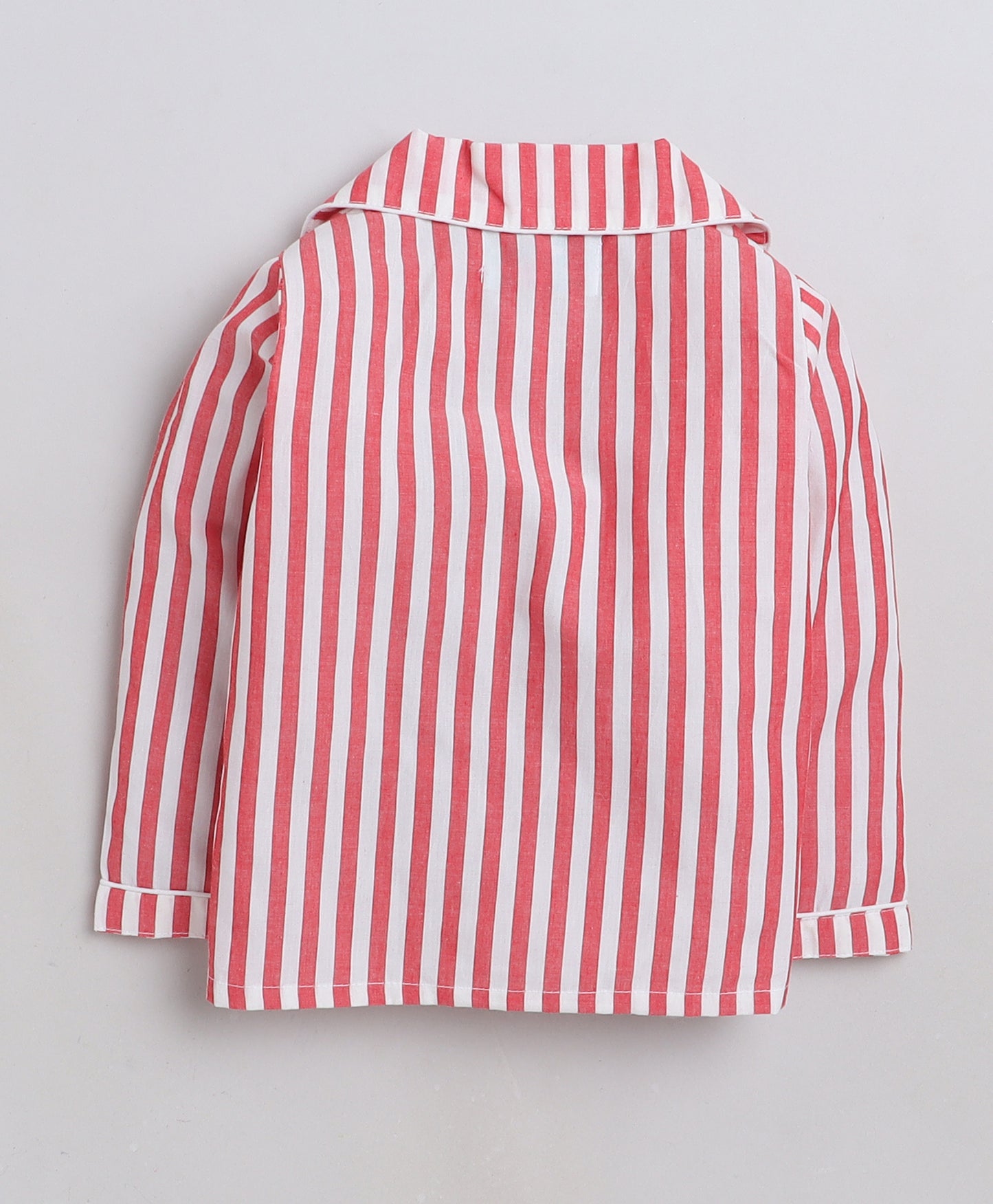 Red and White Stripes Night suit with Smart Racing Car embroidery on pocket