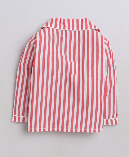 Red and White Stripes Night suit with Smart Racing Car embroidery on pocket