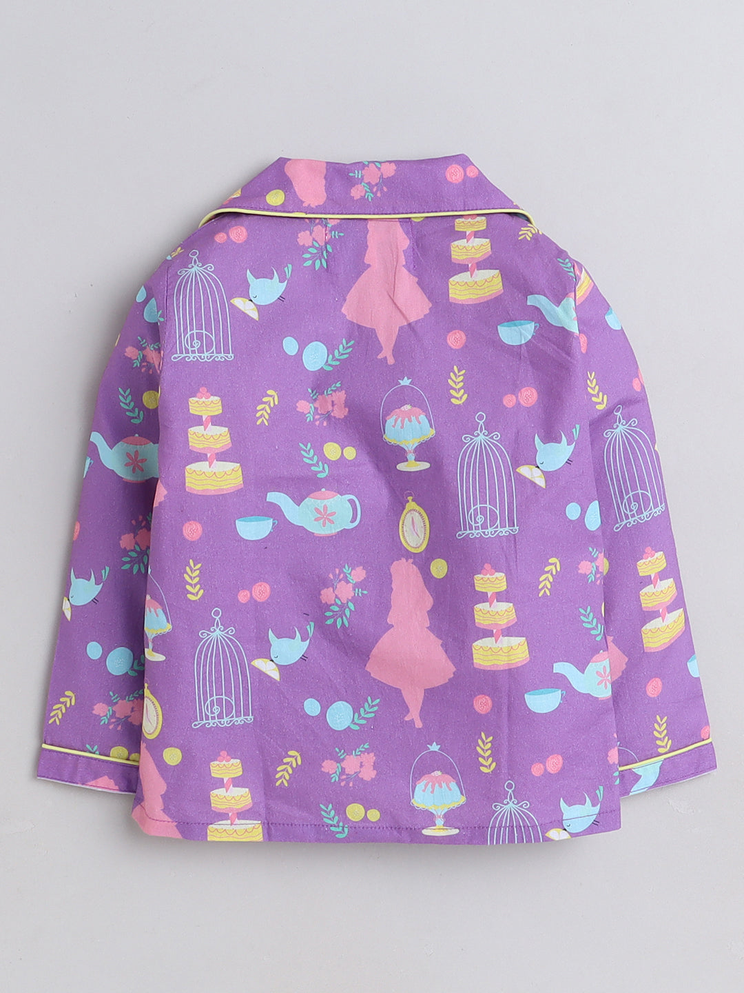 Tea Party Print Night Suit- Purple