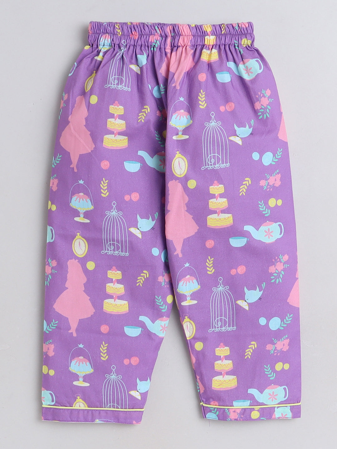 Tea Party Print Night Suit- Purple