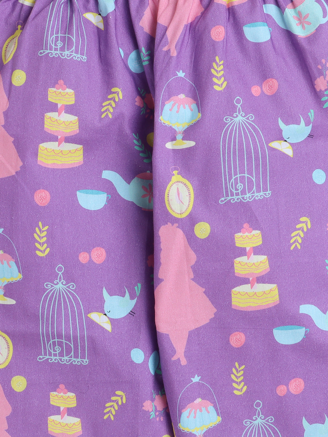 Tea Party Print Night Suit- Purple