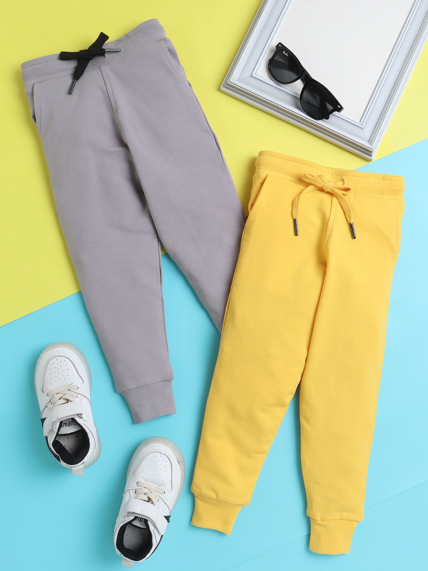 Terry Jogger Pants Value Pack of 2- Grey and Yellow