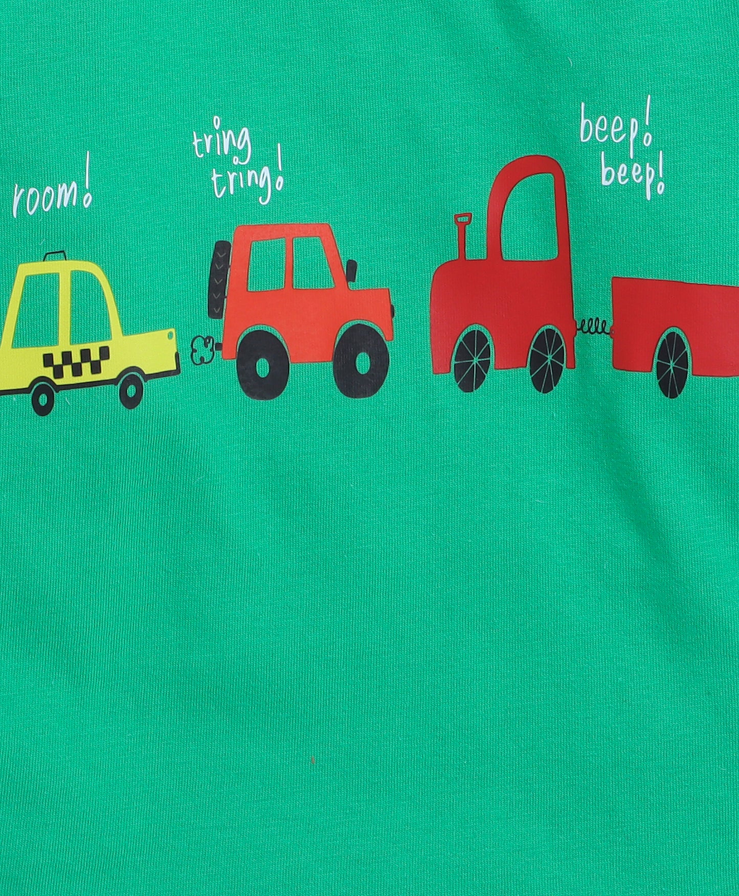 Cars Print T-shirt and Pyjama- Green and White