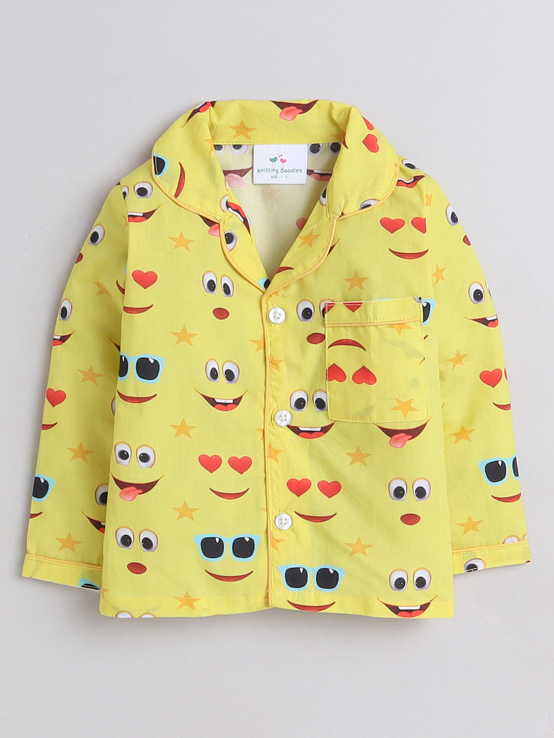 Emoji Print Night Suit- Yellow