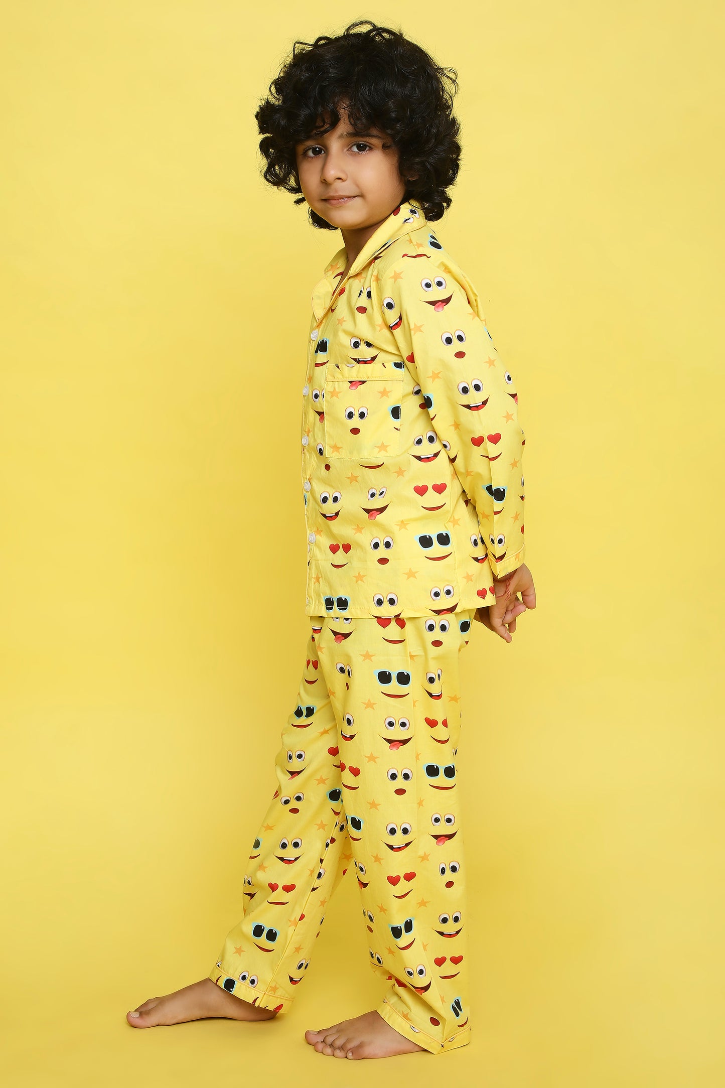 Emoji Print Night Suit- Yellow