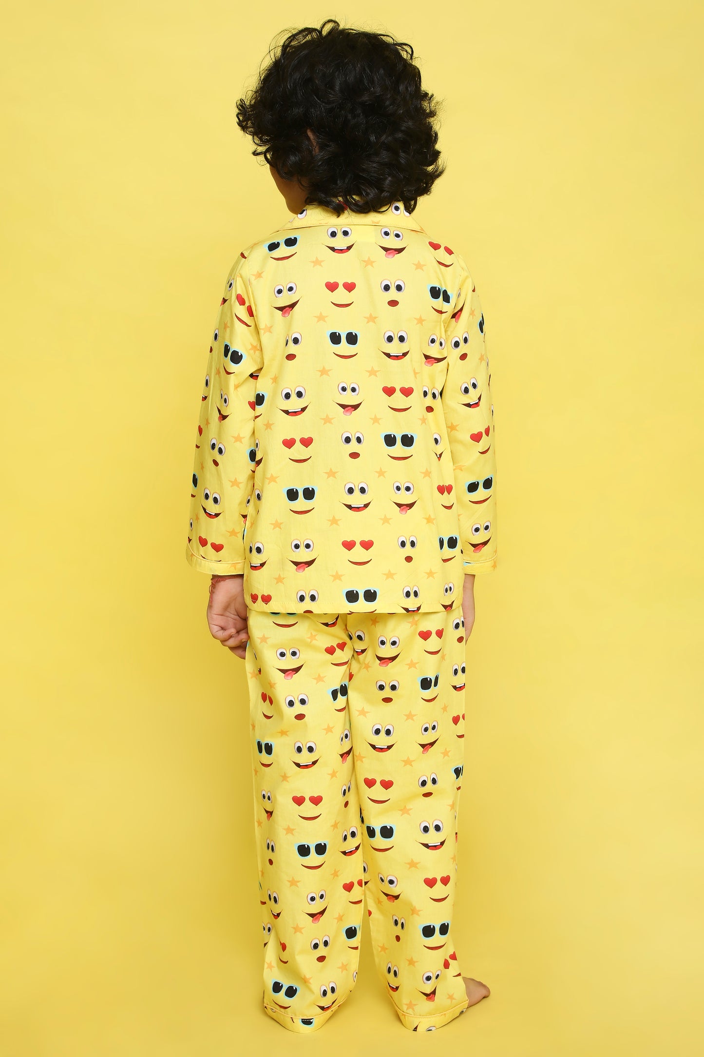 Emoji Print Night Suit- Yellow