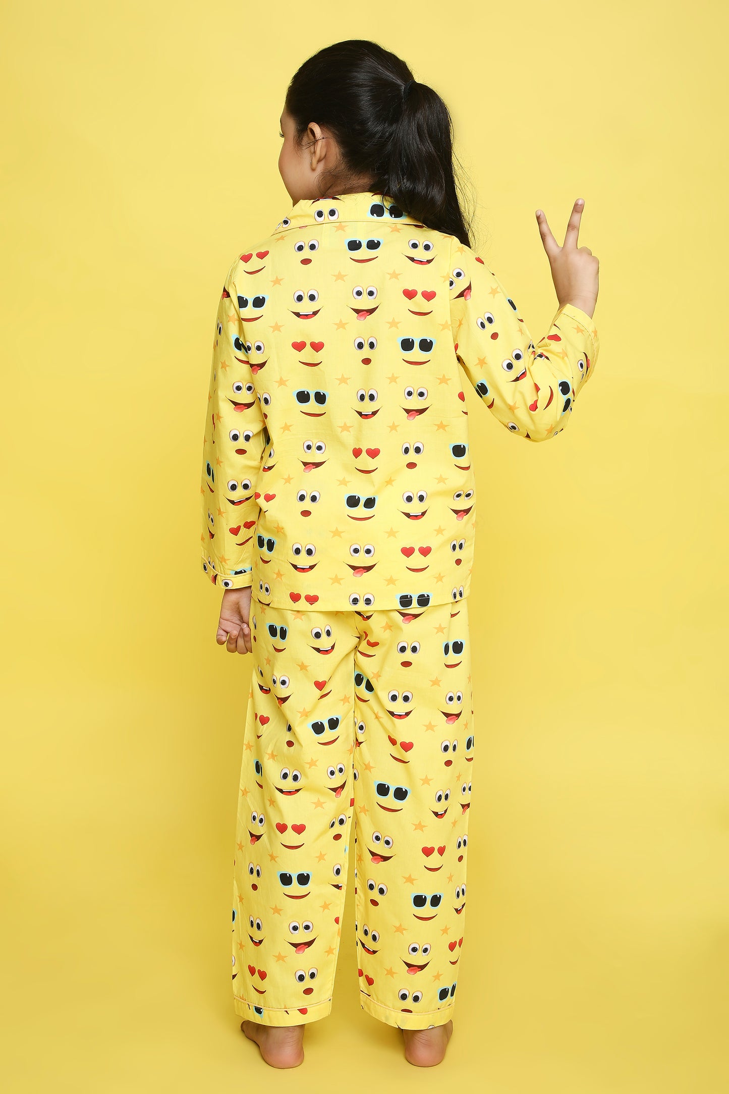 Emoji Print Night Suit- Yellow