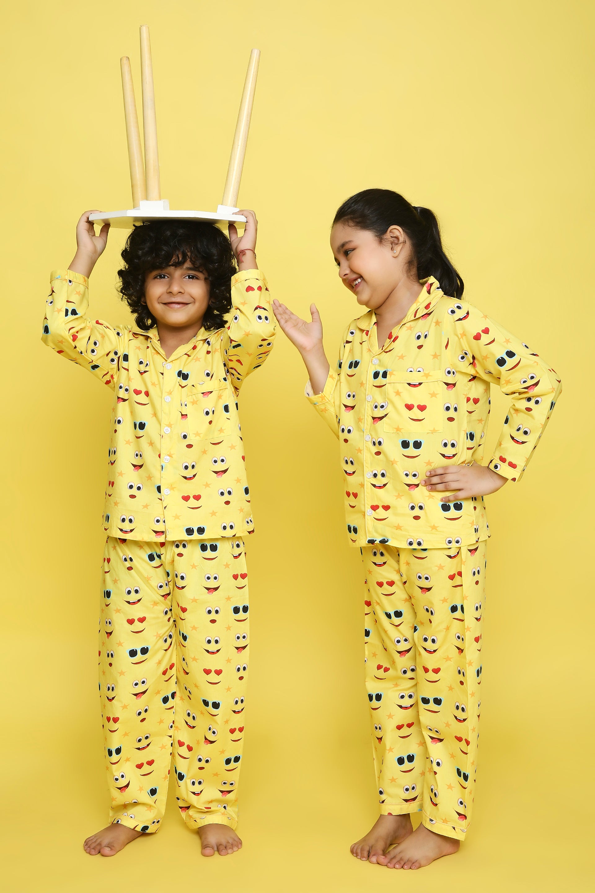 Emoji Print Night Suit Yellow