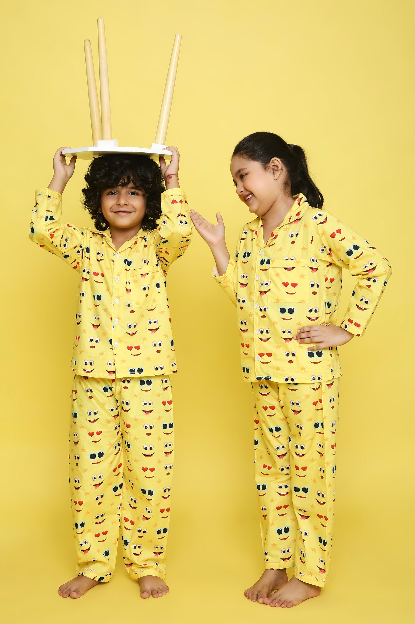 Emoji Print Night Suit- Yellow